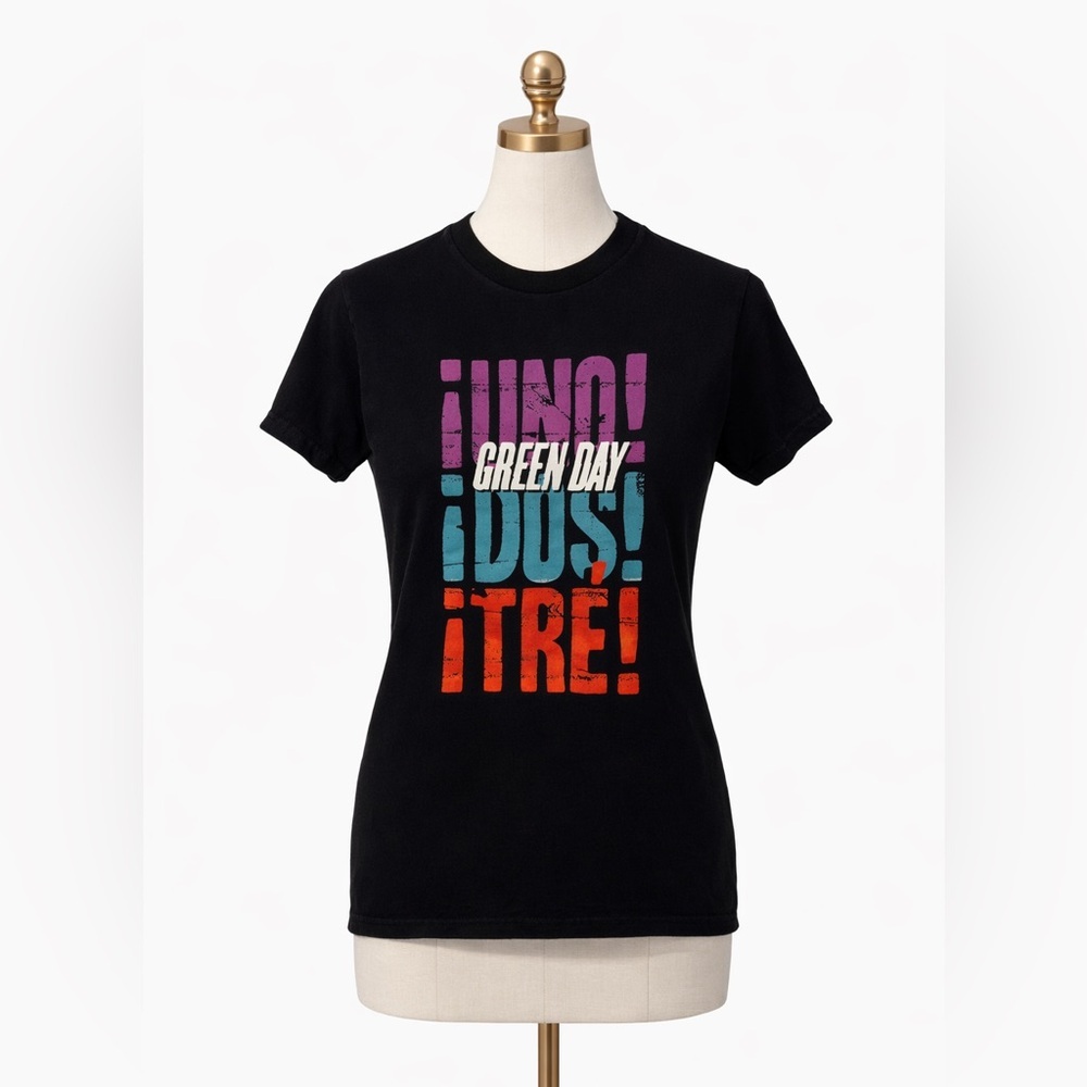 Green Day 2013 Uno Dos Tre Tee - Band Black Distressed Cutoff T Mens Small​​